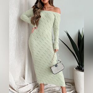 Off-shoulder green maxi dress